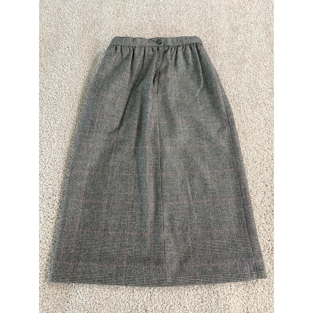 VTG Calvin Klein Wool Plaid Midi Skirt Size 6 Gray Glen Check Academica Preppy